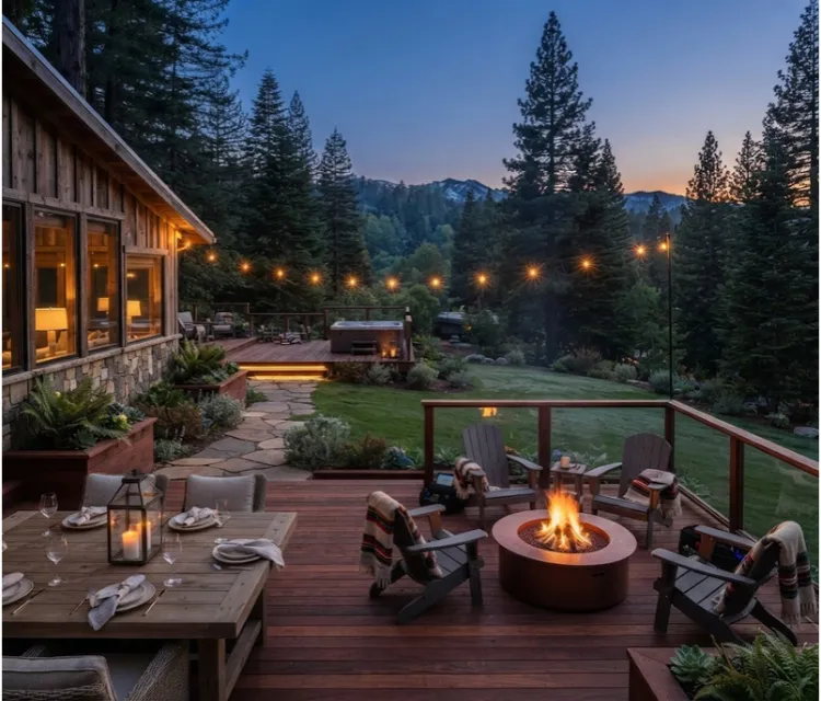 Truckee deck or backyard at dusk