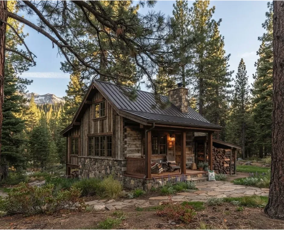 Truckee home with pine trees close to the roof
