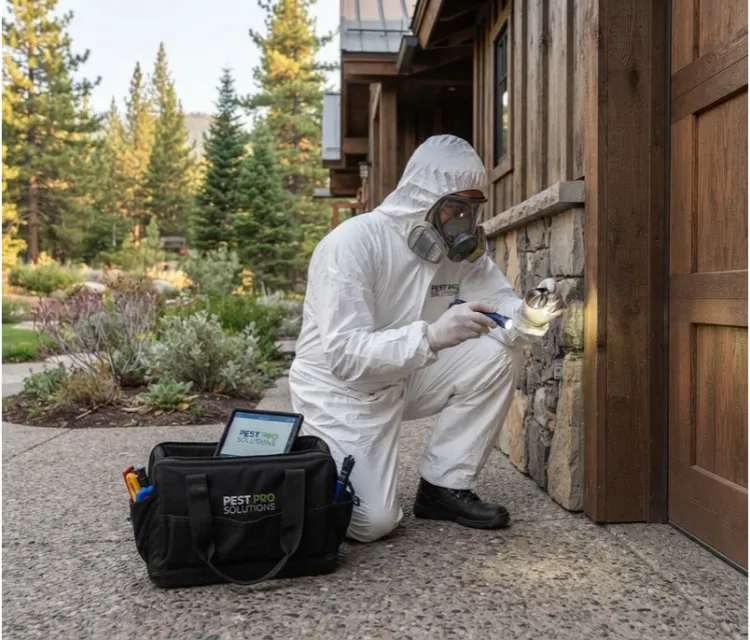 technician checking a garage corner or window frame